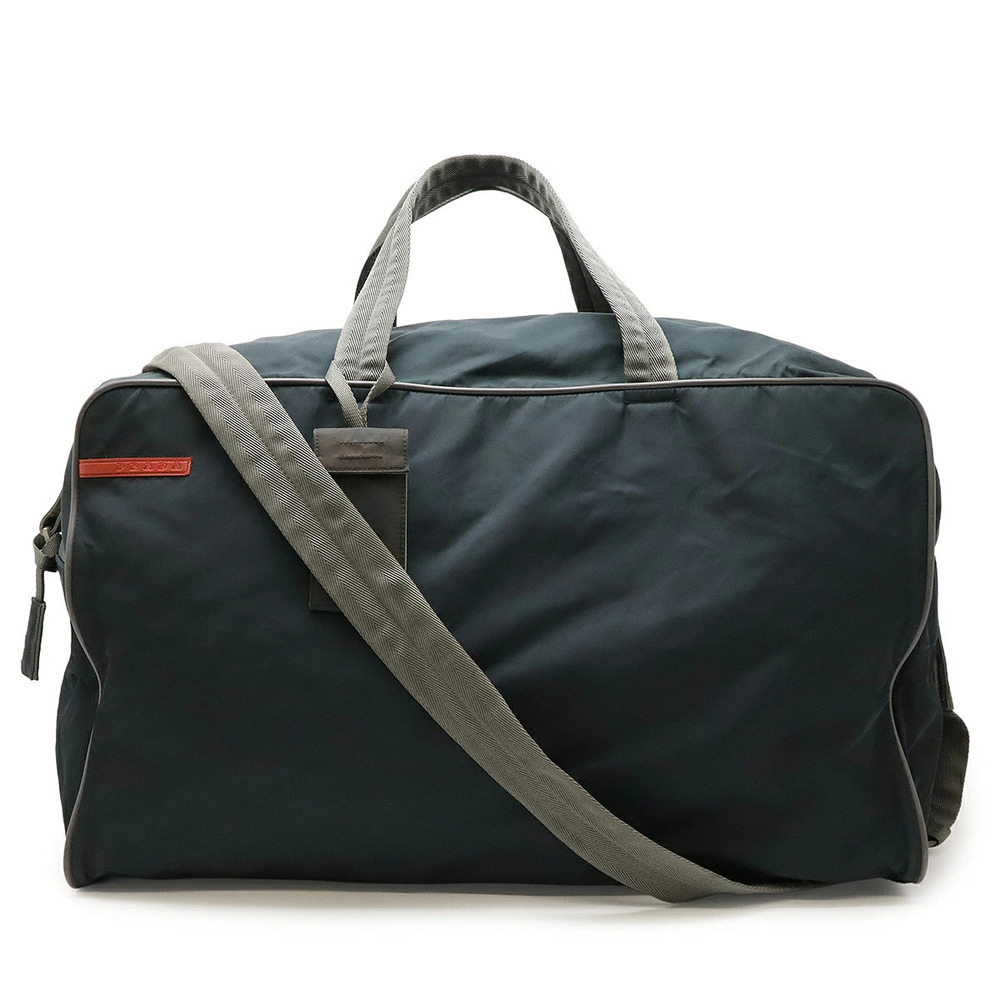 Prada Sport Boston Bag Travel Shoulder Blue Navy Blue